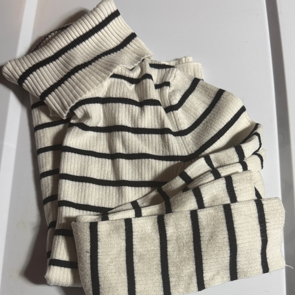 a new day Cream and Black Striped Turtleneck Sweater Top